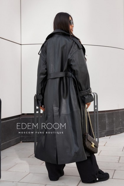 чёрный кожаный тренч