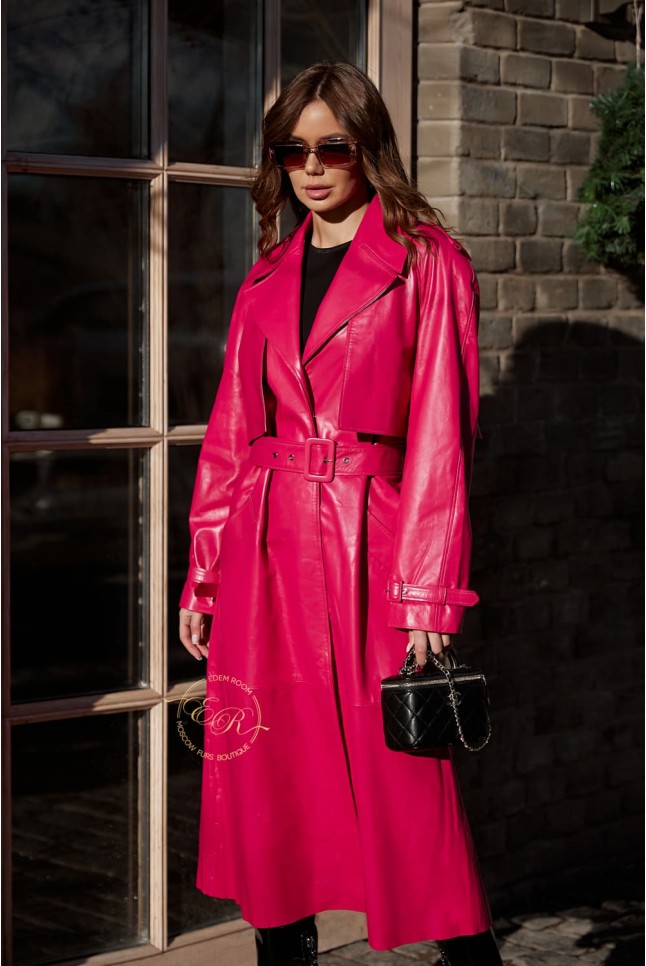 эксклюзивный розовый тренч из натуральной кожи