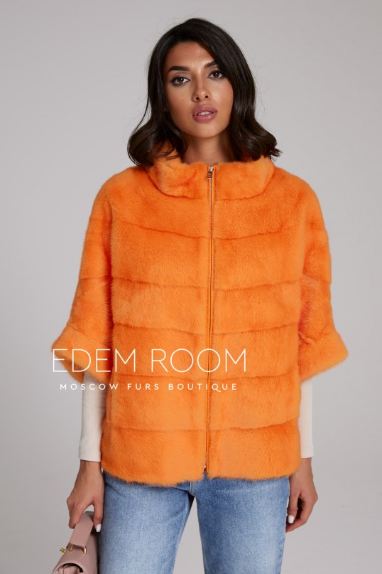 оранжевая норковая кофта на молнии