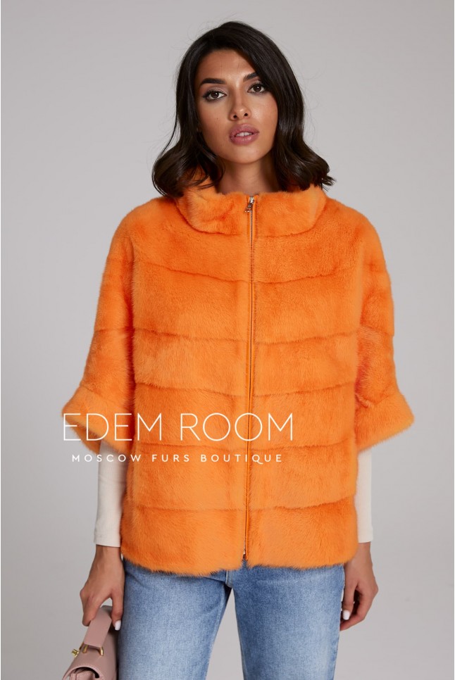 оранжевая норковая кофта на молнии