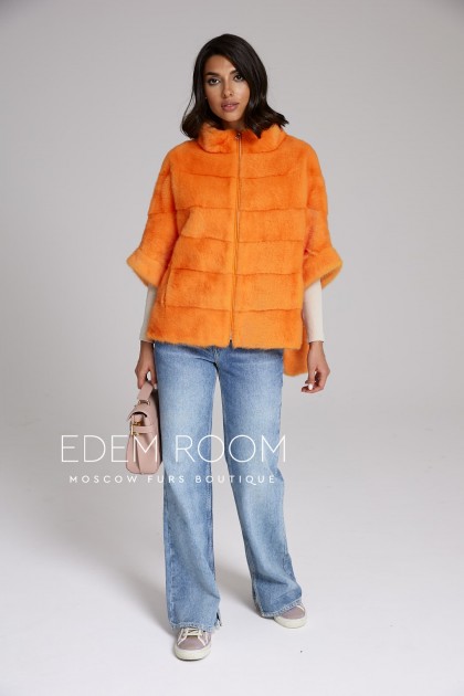 оранжевая норковая кофта на молнии