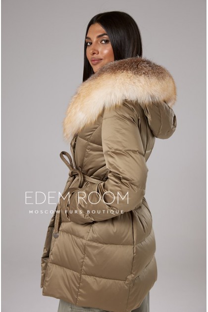 куртка - пуховик с мехом лисы