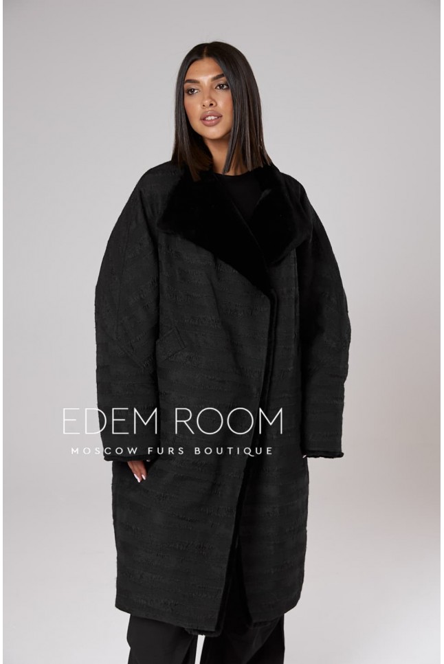 пуховое пальто с мехом мериноса