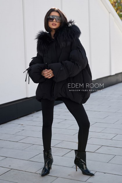 Хит продаж! чёрный пуховик с капюшоном