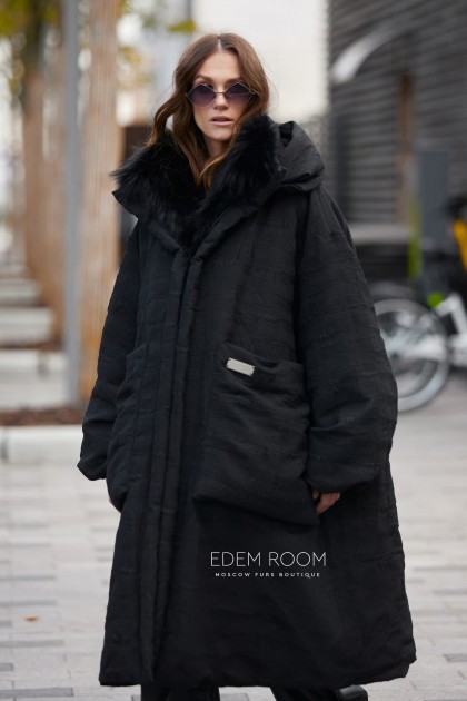 итальянское пуховое пальто с мехом
