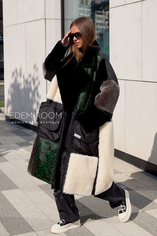 пуховое пальто - дублёнка оверсайз