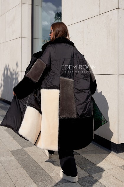 пуховое пальто - дублёнка оверсайз