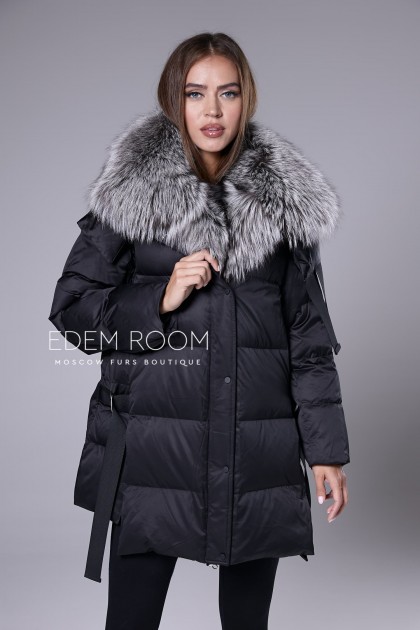 чёрный пуховик - куртка с чернобуркой