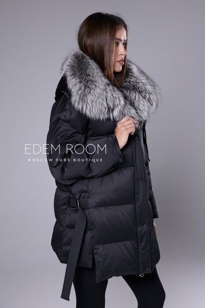 чёрный пуховик - куртка с чернобуркой