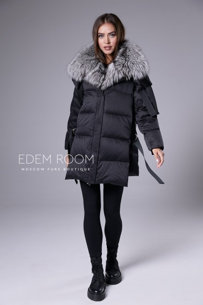 чёрный пуховик - куртка с чернобуркой
