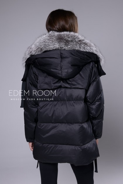 чёрный пуховик - куртка с чернобуркой