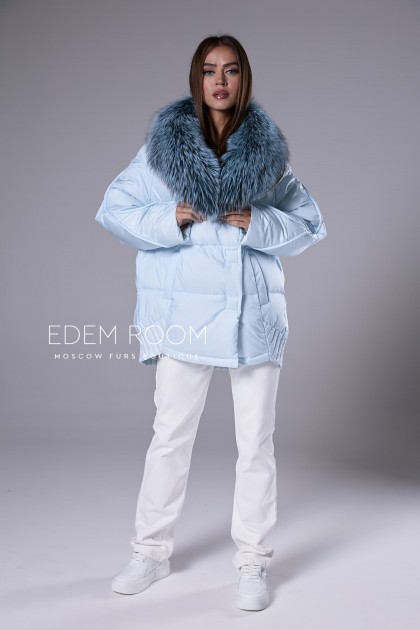 молодёжный пуховик с меховым воротником
