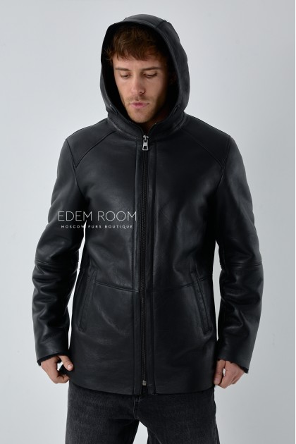 чёрная дублёнка с капюшоном чёрная дублёнка с капюшоном