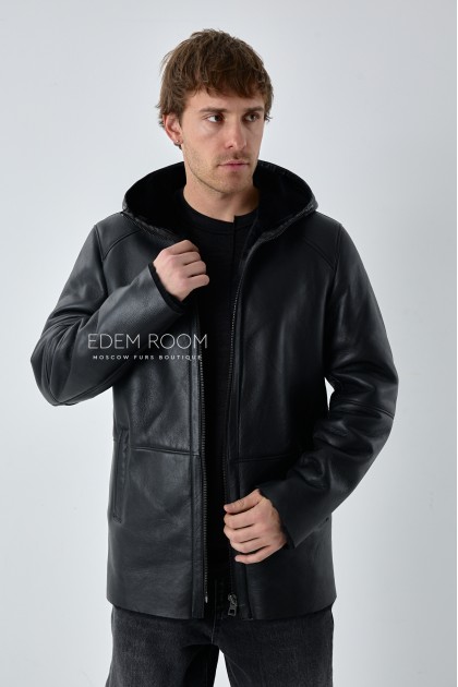 чёрная дублёнка с капюшоном чёрная дублёнка с капюшоном