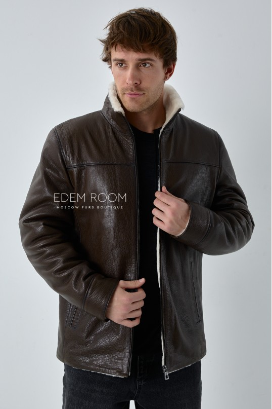 мужская коричневая дублёнка