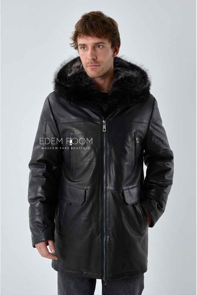 зимняя мужская кожаная куртка