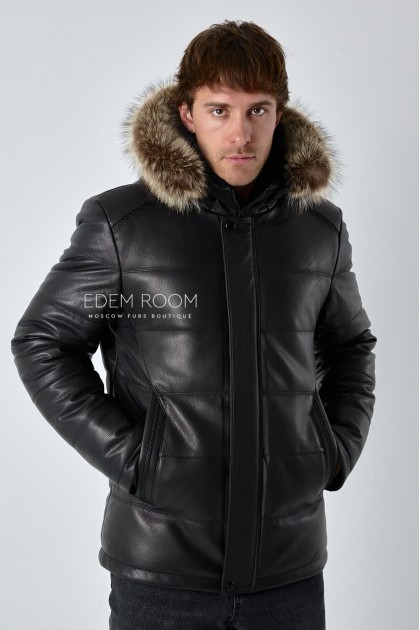 кожаная утепленная куртка для мужчин