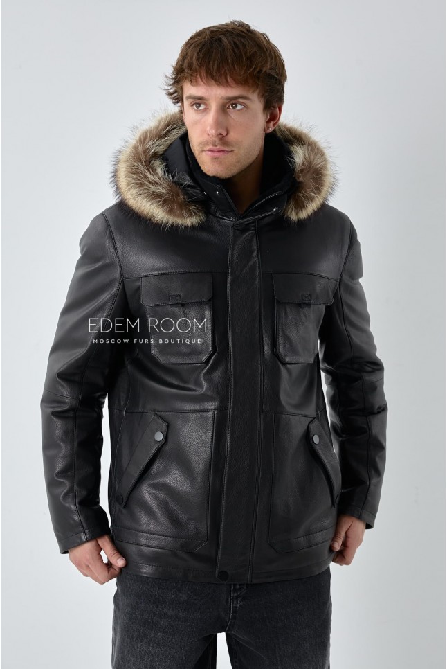 мужская кожаная куртка на пуху