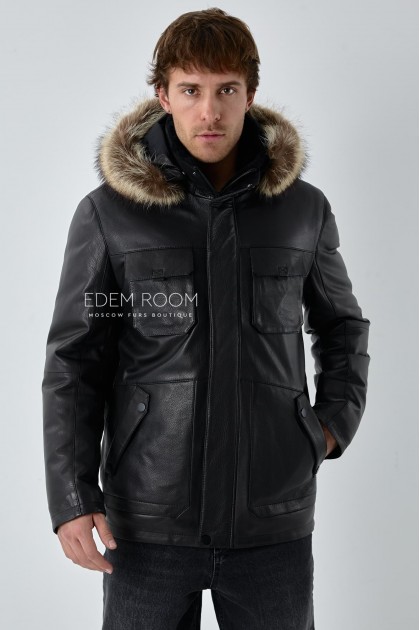 мужская кожаная куртка на пуху
