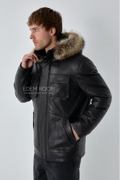 мужская кожаная куртка на пуху