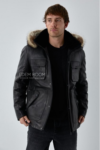 мужская кожаная куртка на пуху