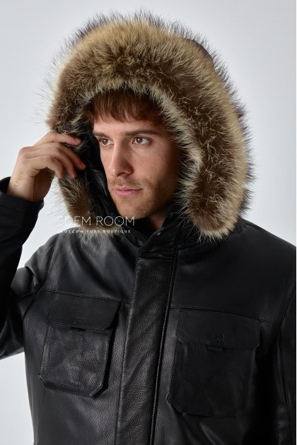 мужская кожаная куртка на пуху