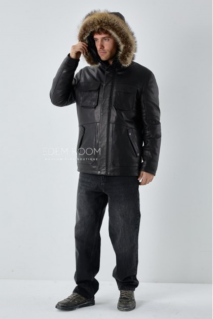 мужская кожаная куртка на пуху