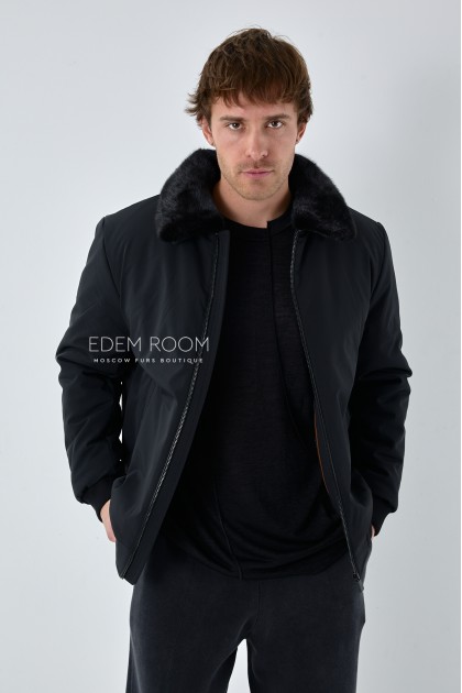 мужская куртка - бомбер с меховым воротником
