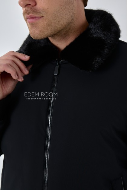 мужская куртка - бомбер с меховым воротником