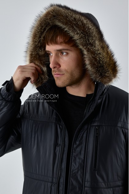 утеплённая мужская куртка с капюшоном