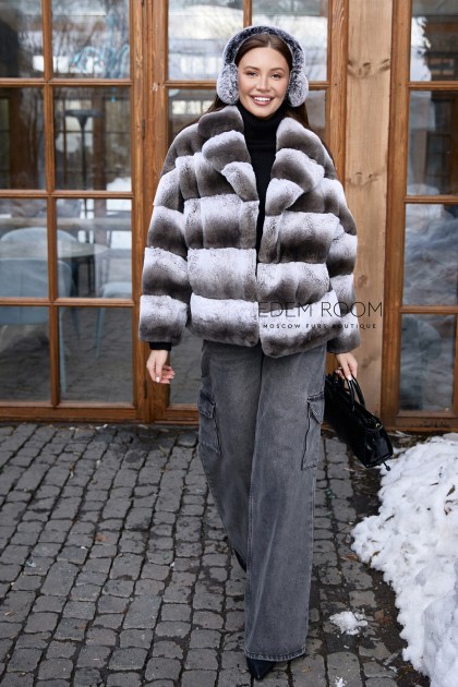 короткая шуба из шиншиллового кролика рекс