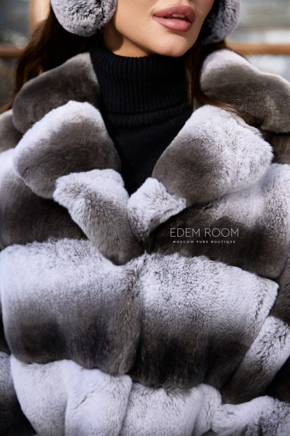 короткая шуба из шиншиллового кролика рекс