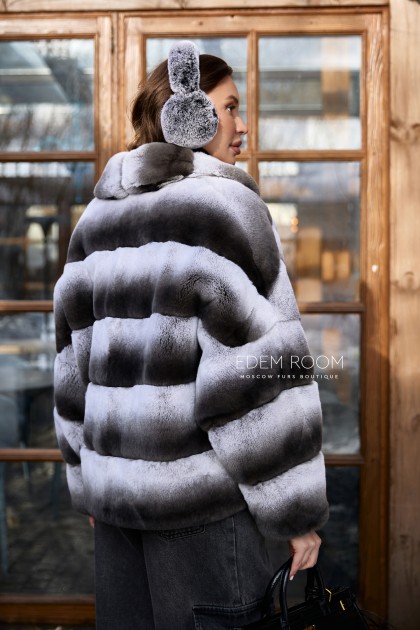 короткая шуба из шиншиллового кролика рекс