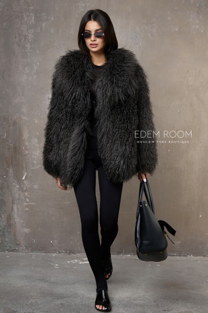 шуба из ламы - воротник английский