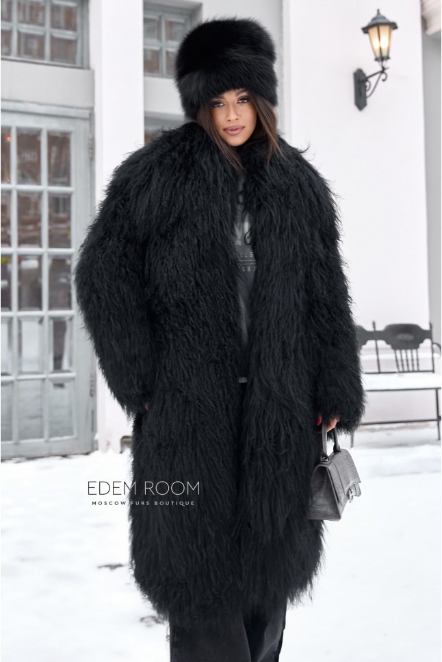 длинная шуба из ламы