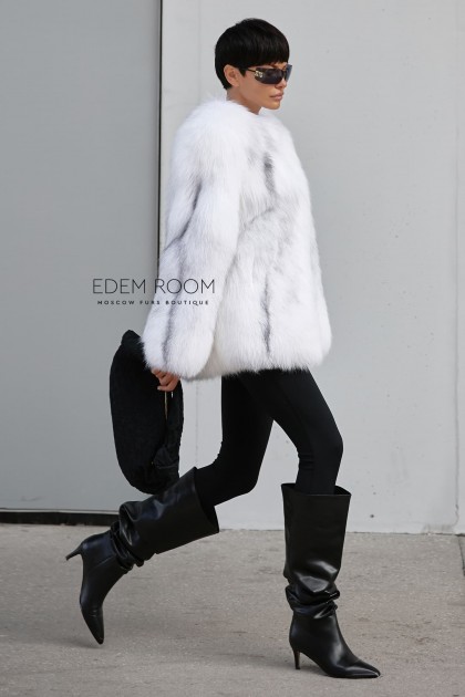 шуба из белой кристовой лисы 