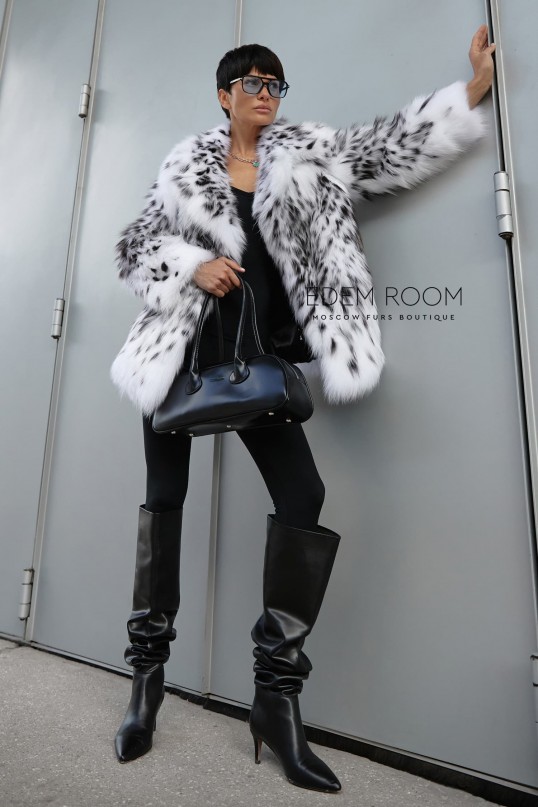 шуба из белой лисы под рысь
