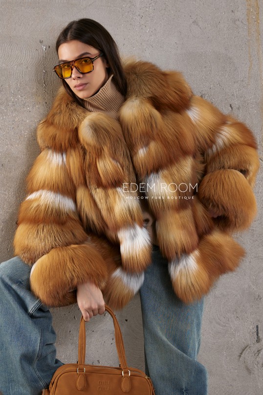 короткая шуба из рыжей лисы