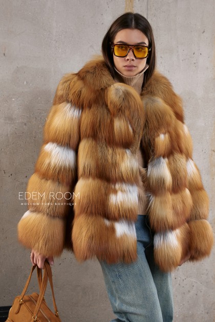 короткая шуба из рыжей лисы