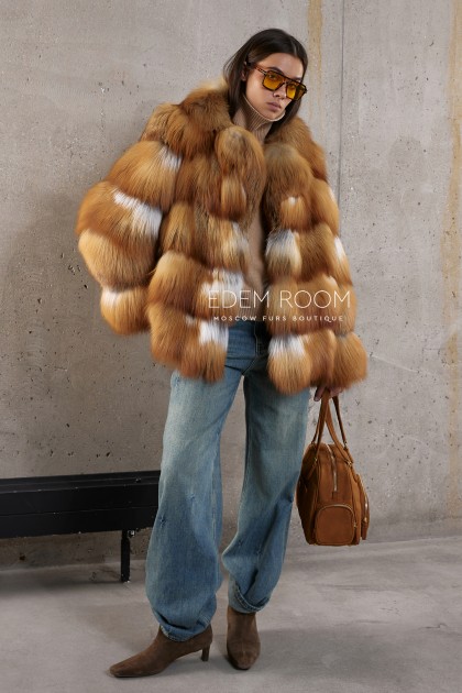 короткая шуба из рыжей лисы