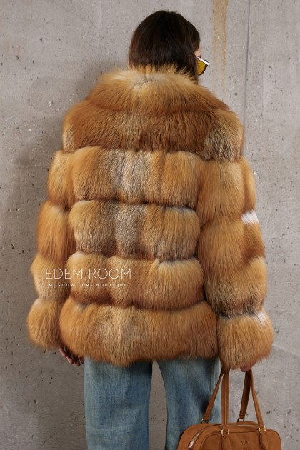 короткая шуба из рыжей лисы