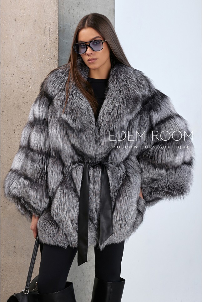 пончо шуба из чернобурой лисы