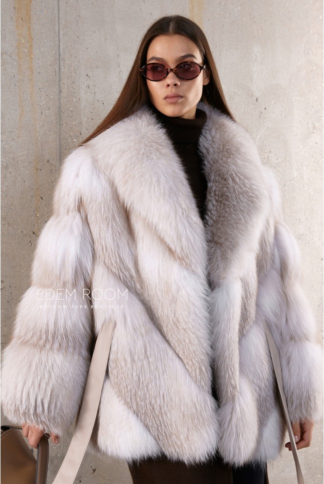 шуба - пончо из лисы