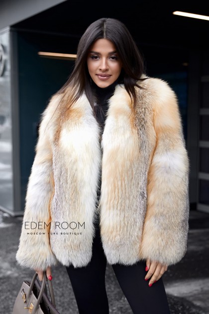 короткая шуба из рыжей лисы