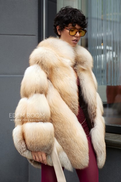 шуба - пончо из лисы