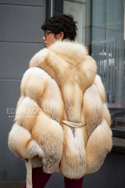 шуба - пончо из лисы