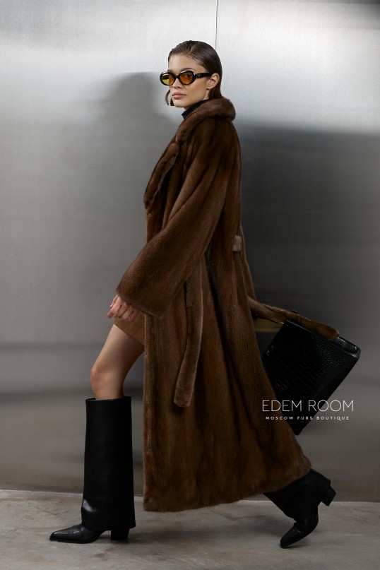 норковая шуба с поясом
