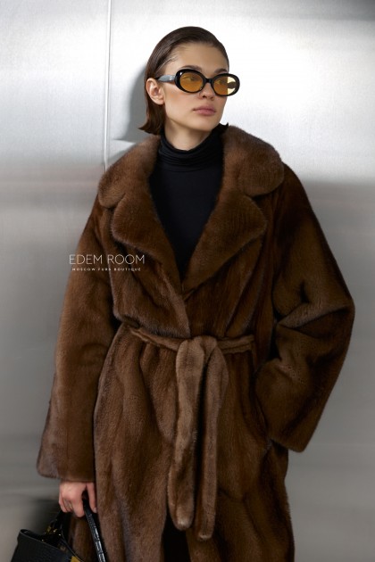 норковая шуба с поясом