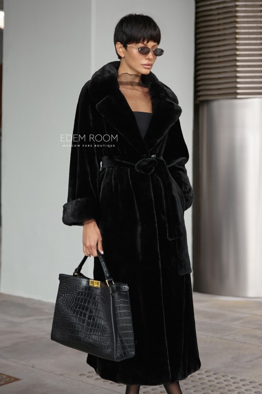 чёрная шуба из щипанной норки