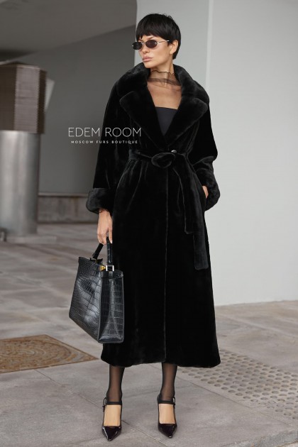 чёрная шуба из щипанной норки